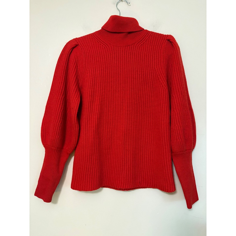 ba&sh‎ Red Ribbed Turtleneck Puff Sleeve Knit Sweater Size 1  small Womens Bold